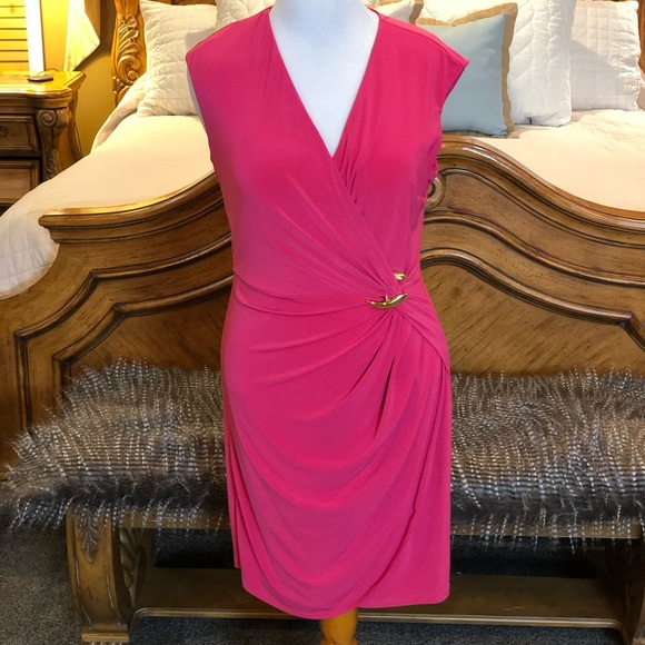 Joseph Ribkoff Pink Faux Wrap Dress Size 16 - Picture 1 of 6